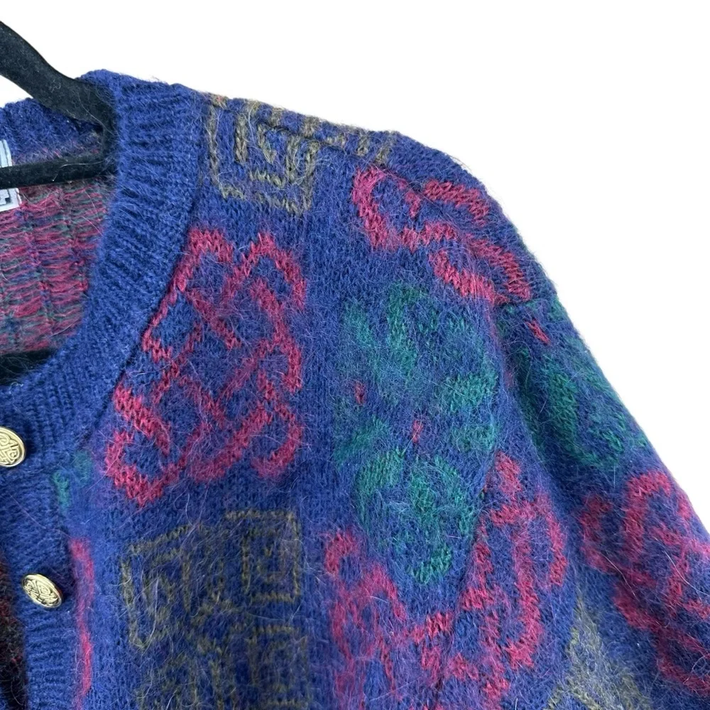 VTG mohair Celtic Scottish button front cardigan sweater colorful women’s large